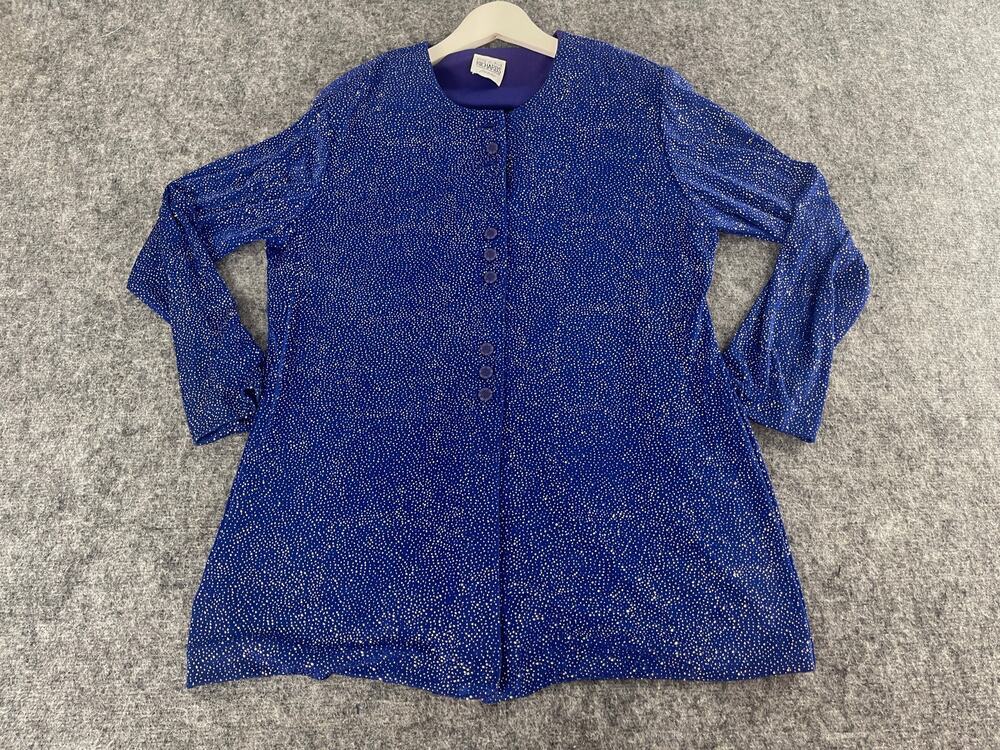 R&M Richards Cardigan Petites Extra Large Blue Beaded Sweater Rhinestone N323